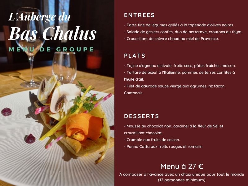 LAuberge du Bas Chalus Domaine du Bas Chalus L'Auberge du Bas Chalus Menu de groupe Auberge du bas chalus